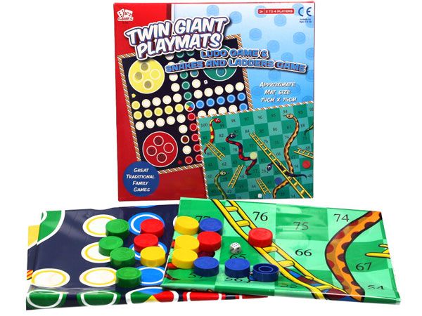 Twin Giant Playmats Ludo and Snakes and Ladders Game, By a to Z Toys box view