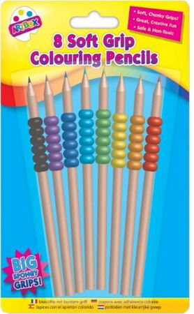 Art Box 8pk Soft Grip Colouring Pencil Crayons