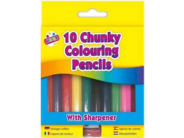 Art Box 10pk Chunky Colouring Pencils With FREE Sharpener