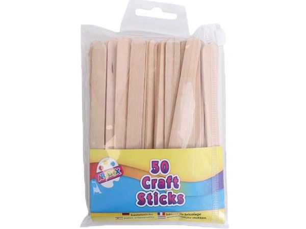 Art Box - 50 Wooden Lolly Craft Sticks, In Re-Sealable Pack | 1185