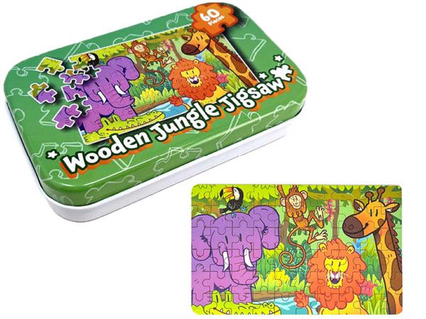 60 Piece Wooden Jungle Jigsaw In Tin Storage Box...Wrapped In Christmas Paper