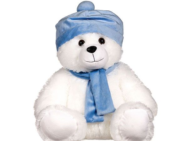 46cm White Bear With Blue Scarf And Hat (whl) 
