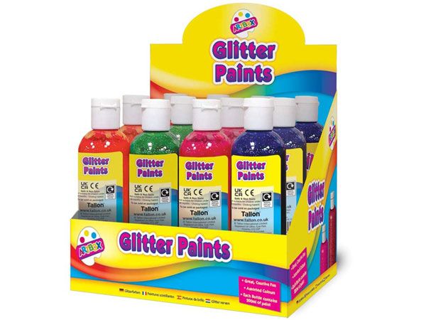 Art Box Display Of 12x Assorted Glitter Paints