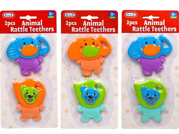 2pce Animal Rattle Teethers, by A to Z Toys, Assorted Picked At Random | 65001