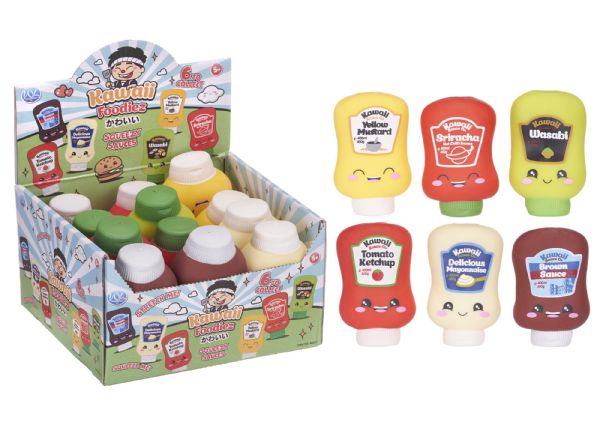 12x Kawaii Squishy Squeezy Sauce Bottles In Counter Display