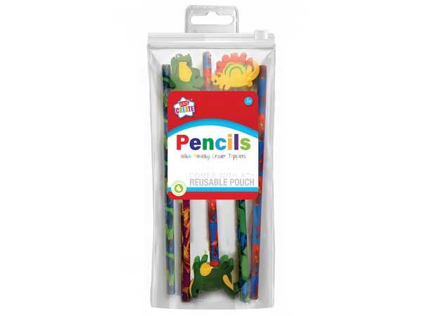 5pk Dinosaur Theme HB Pencils With Dinosaur Eraser Toppers