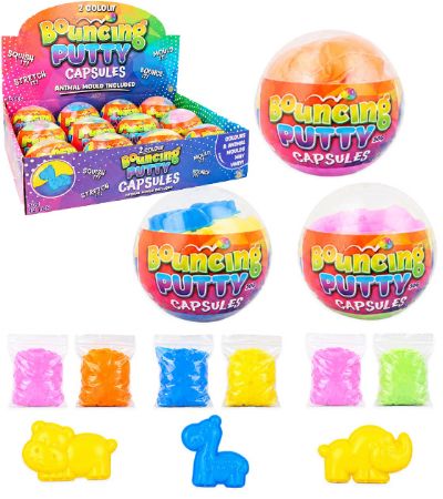 12x 2 Colour Bouncing Putty Capsules With Animal Mould