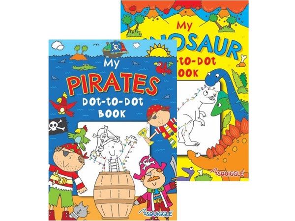 6x Squiggle Pirates & Dinosaur Colouring Books