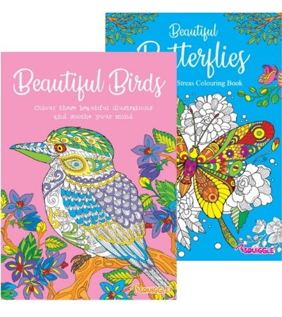 6x Squiggle Advanced Relaxing Colouring Book - Beautiful Butterflies And Birds