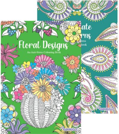 6x Squiggle Advanced Relaxing Colouring Book - Patterns And Floral Designs
