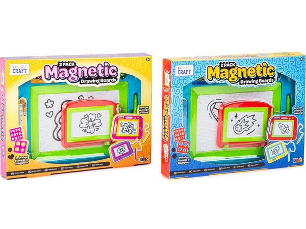 Play Hub 2 Pack Magnetic Drawing Boards With Stencils & Stampers
