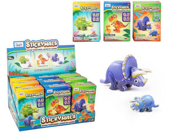 12x Project Craft Stickymals 3D Dinosaur Craft Kits In Counter Display