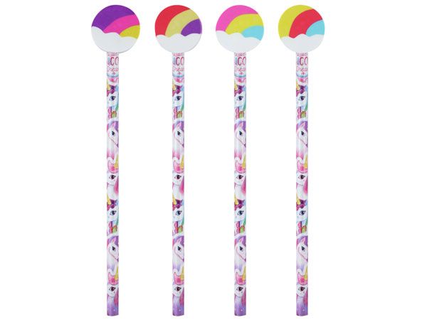 Unicorn Pencil With Eraser Top, 4 Assorted Picked At Random