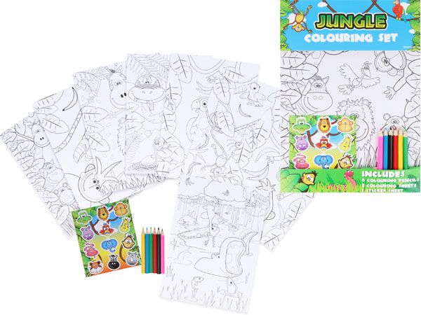 Jungle Colouring Set With Pencils And Stickers | S51845