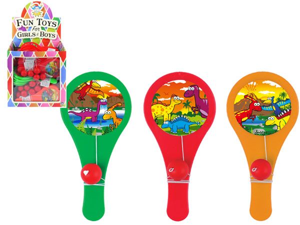 96x Dinosaur Mini Paddle Bat And Ball Games