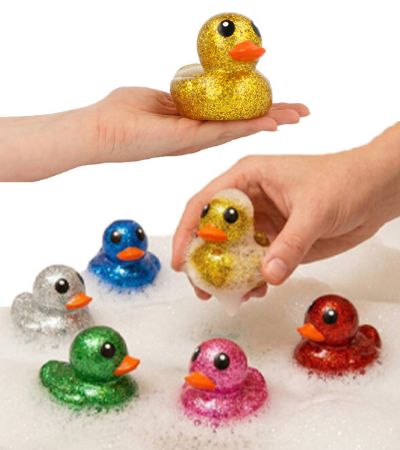 6x Glitter Ducks , 9cm, In Assorted Colours