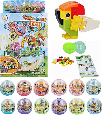 12x Animals Blocks Kit In Capsule In Display | T65453