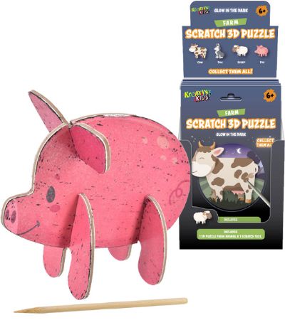 18x Kreative Kids Glow In The Dark Scratch 3D Puzzle - Farm Designs