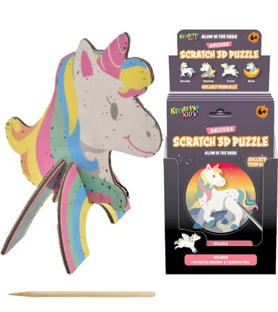 18x Kreative Kids Glow In The Dark Scratch 3D Puzzle - Unicorn Designs