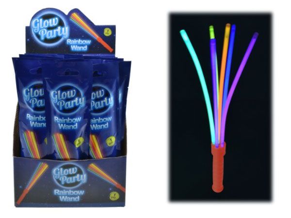 24x Glow Party Glowing Rainbow Wand In Counter Display