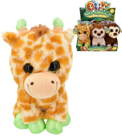 Display Of 6x Plush Wild Animals With Glitter Eyes & Feet