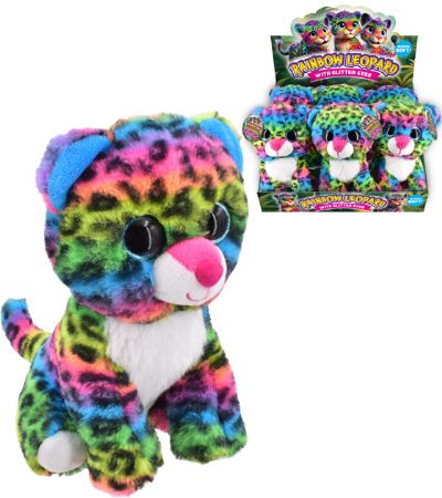 Display Of 6x Plush Rainbow Leopard Cat With Glitter Eyes