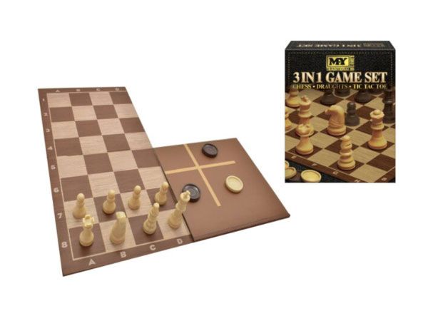 M.Y Traditional Games 3 In 1 Chess - Draughts - Tic Tac Toe
