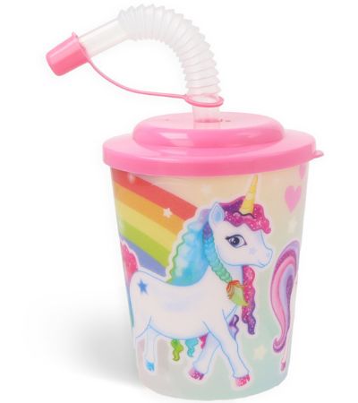 12x Unicorn Plastic Cup With Straw And Lid