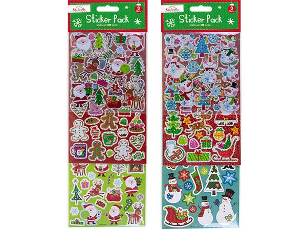 Santa Loves Kids Crafts - 3 Sheet Chrisrtmas Sticker Pack, Assorted Picked At Ra