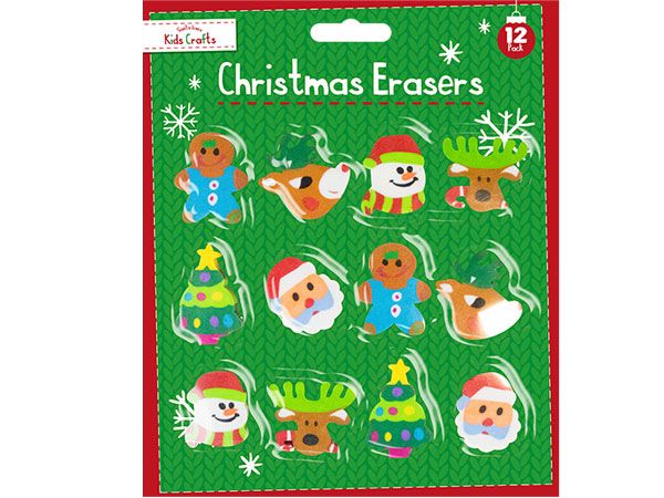 Santa Loves Kids Crafts -12 pack Christmas Character Erasers | XMA4099