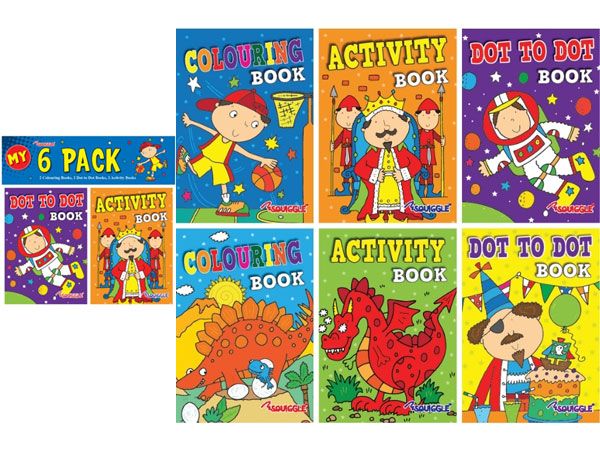 6x Squiggle 6pk A6 Colouring & Activity Books For Boys