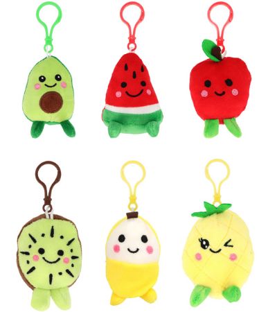12x Mini Fruit Plushies With Plastic Clip In Assorted Designs