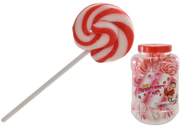 50x Fun Kandy Swirly Lollipops - Sour Strawberry Flavour