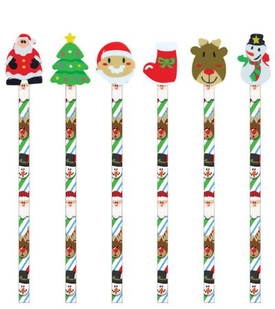 Eraser Topped Festive Christmas Pencil, Assorted Picked At Random | W51202A
