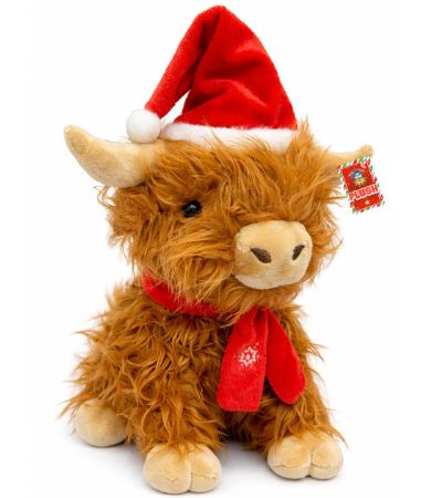 Festive Christmas Plush Highland Cow Soft Toy, 17cm