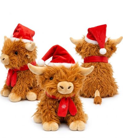 Festive Christmas Plush Highland Cow Soft Toy, 23cm